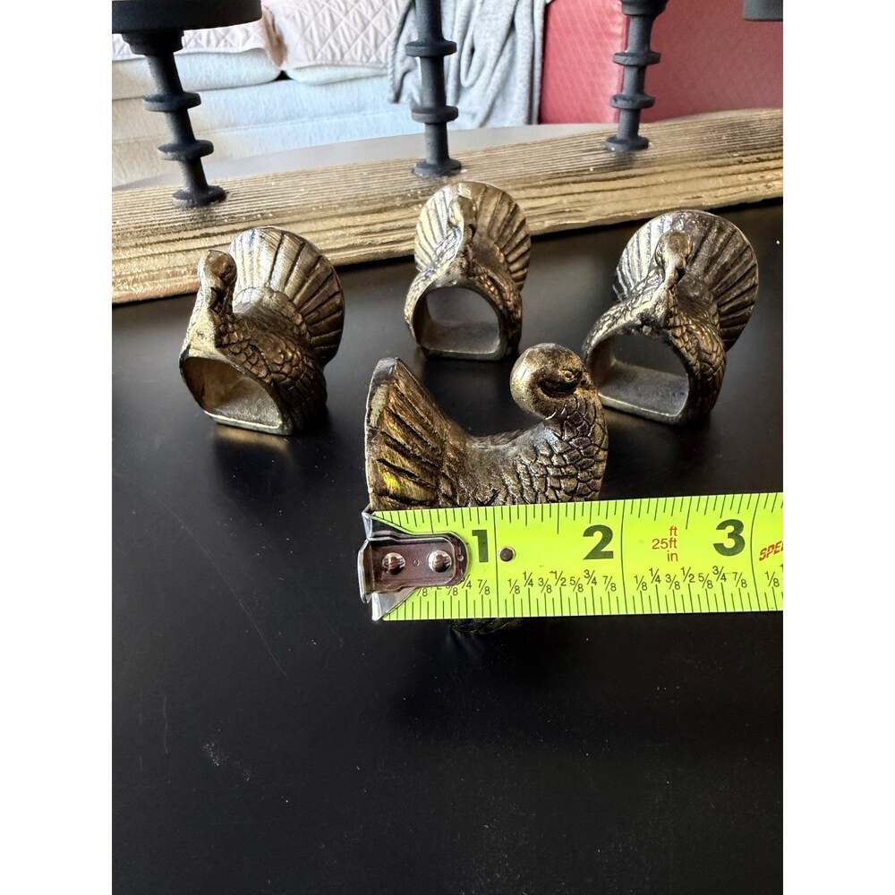 Brass Turkey Napkin Rings Set of 4 | Elegant Thanksgiving Table Decor - Picture 9 of 10